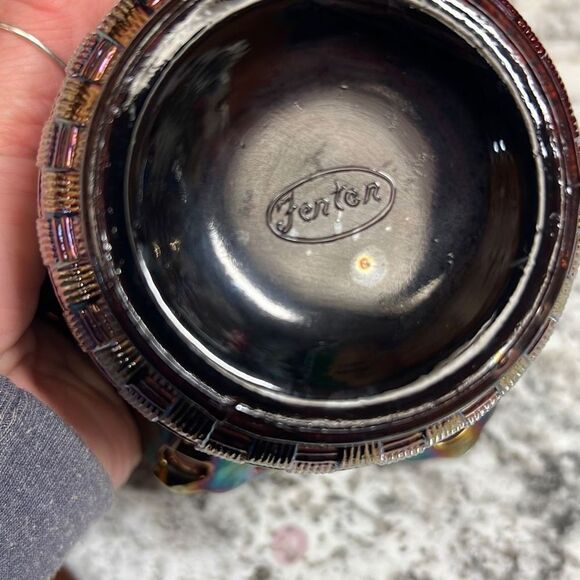 Vintage Fenton Amethyst Carnival Glass Bowl Basket Weave Candy Dish - Picture 12 of 12